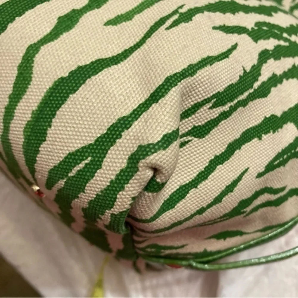 Kate spade green zebra canvas and leather vintage tote bag